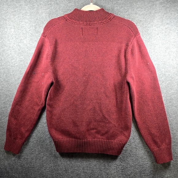Eddie‎ Bauer Men M Red Burgundy Heather Pullover Sweater Quarter Zip Leather Zip - Picture 9 of 12